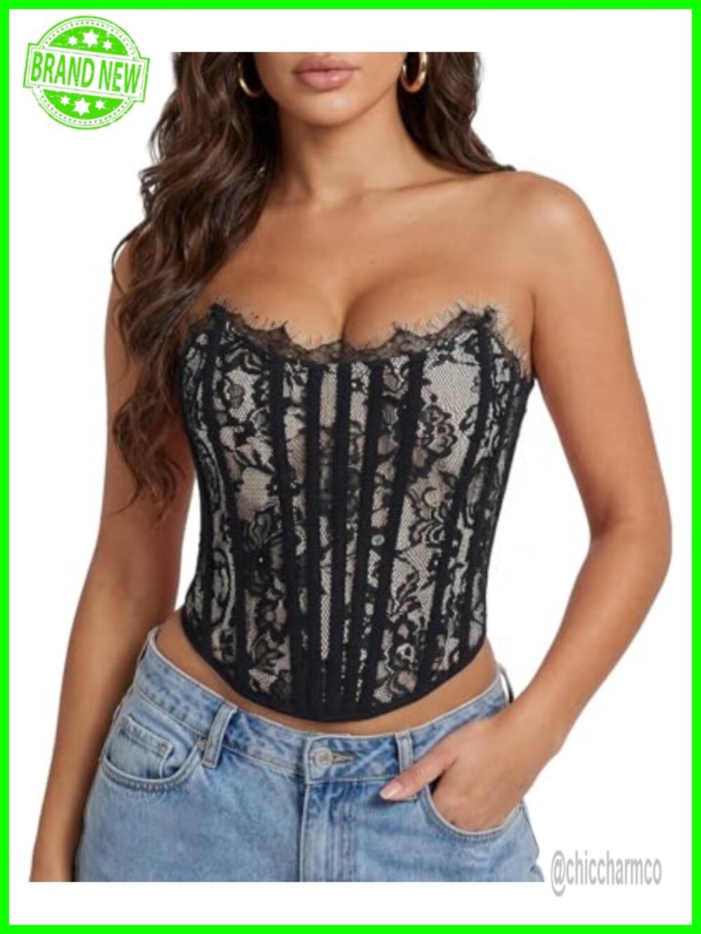 Women's Floral Lace Bustier Corset Top Boned Overbust Shapewear